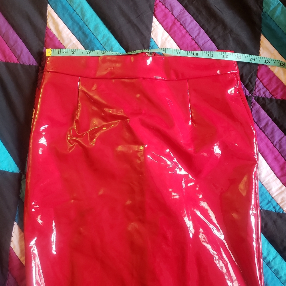 Red vinyl mini skirt
